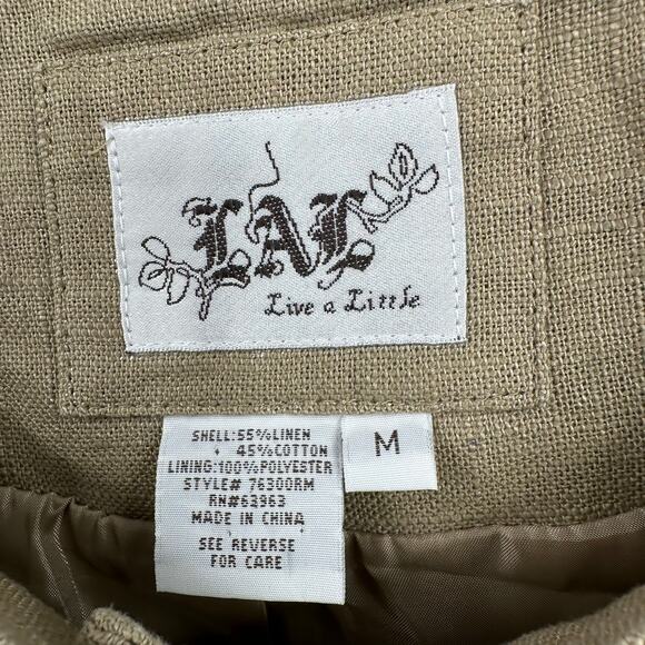 Live A Little Womens Linen Blend Coat Size M Beige Mid Length Scandi Minimalist - Picture 3 of 7